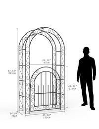 Arco da giardino in acciaio Garvee da 8 piedi, resistente alle intemperie, robusto, elegante, nero, con cancello, ideale per matrimoni e giardino