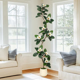 Albero di gomma artificiale Garvee da 2,1 m con 8 fiori di magnolia, fioriera bianca, arredamento per interni, ufficio e casa, resistente, design realistico - Bianco