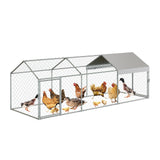 Pollaio Garvee grande 120"x40"x40" con 3 scomparti, resistente alle intemperie, in metallo robusto, sicuro per polli e conigli - argento