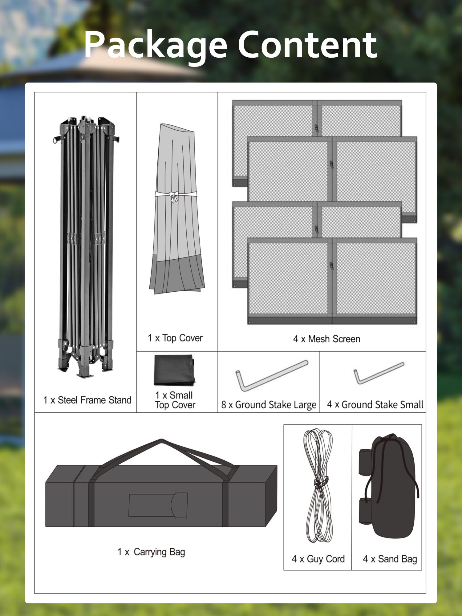 Gazebo pieghevole Garvee 13x13 con zanzariera, struttura in acciaio robusto, protezione UV UPF 50+, impermeabilizzazione, blu navy + grigio canapa, fisso in giardino