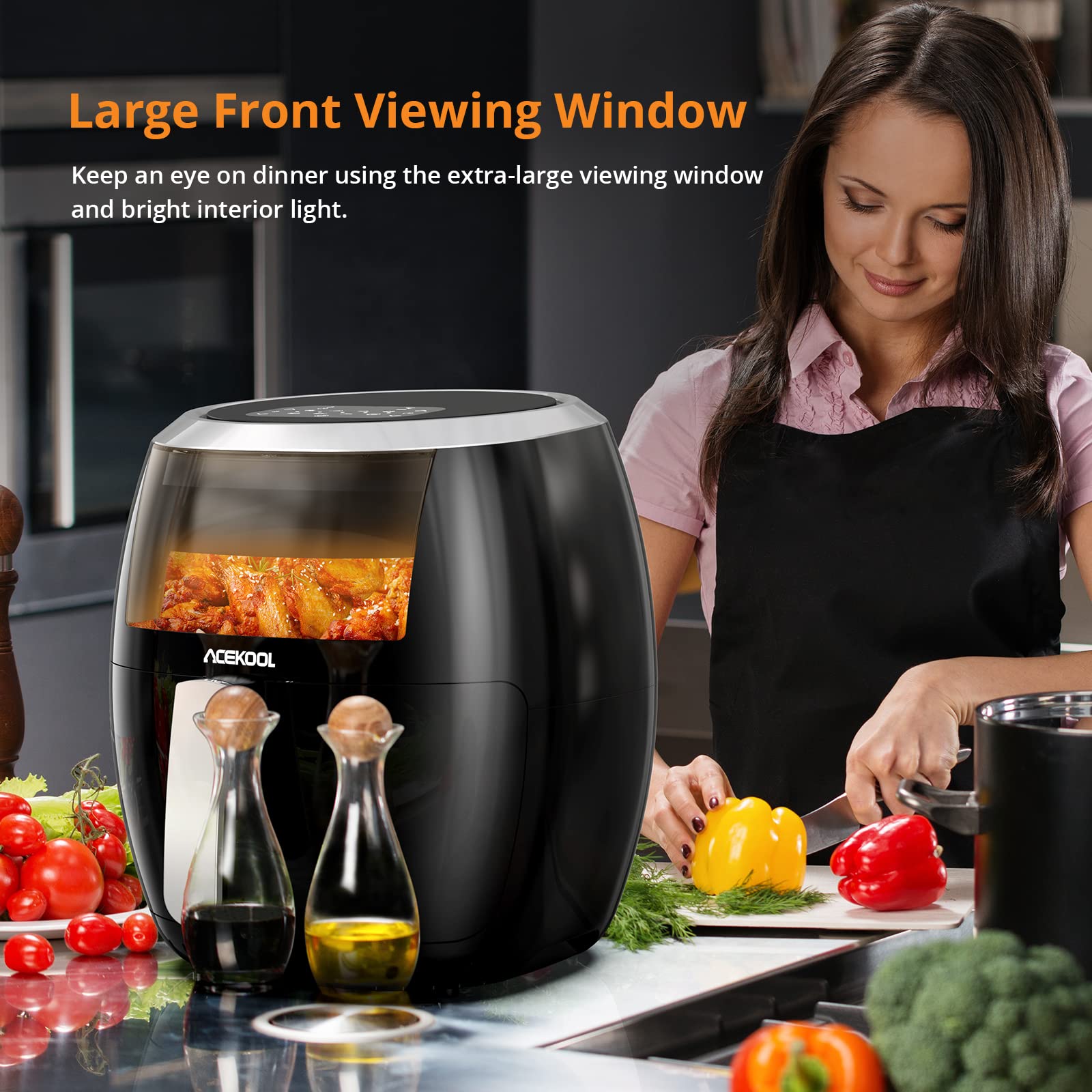 Friggitrice ad aria calda GARVEE da 8 litri Friggitrice ad aria senza olio Risparmio energetico 1800 W Frittura senza olio 8 programmi Display digitale Funzione di spegnimento automatico Risultati croccanti Lavabile in lavastoviglie