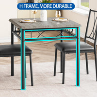 Set da pranzo Garvee da 3 pezzi per 2 persone, tavolo quadrato con sedie imbottite, legno MDF, grigio rustico, compatto per cucina e sala da pranzo