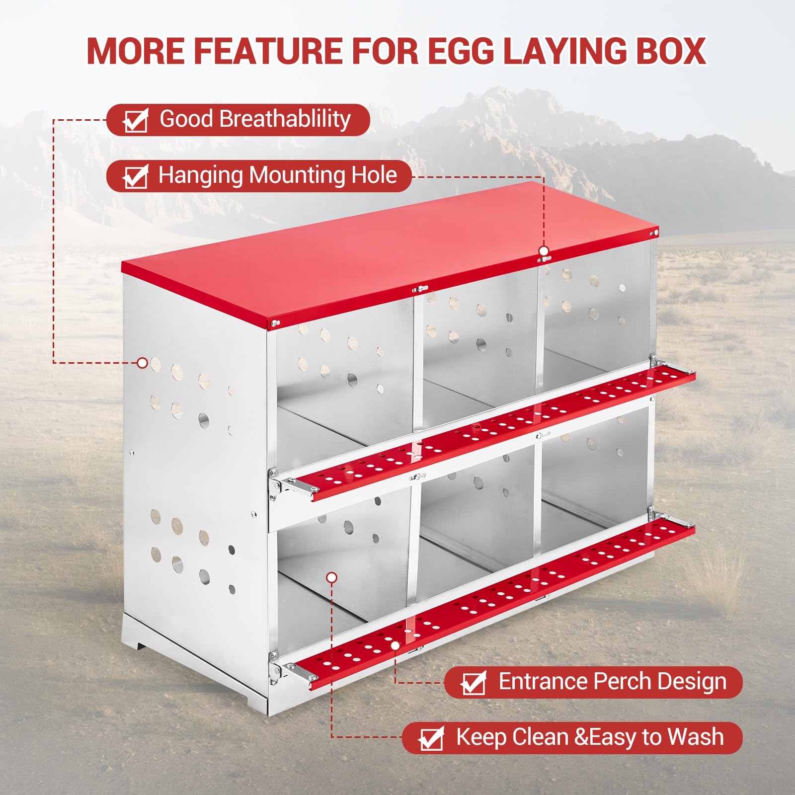 Nido per polli Garvee in metallo con ventilazione e barra oscillante, 6 scomparti, acciaio zincato, salvaspazio, facile da pulire, per polli e anatre