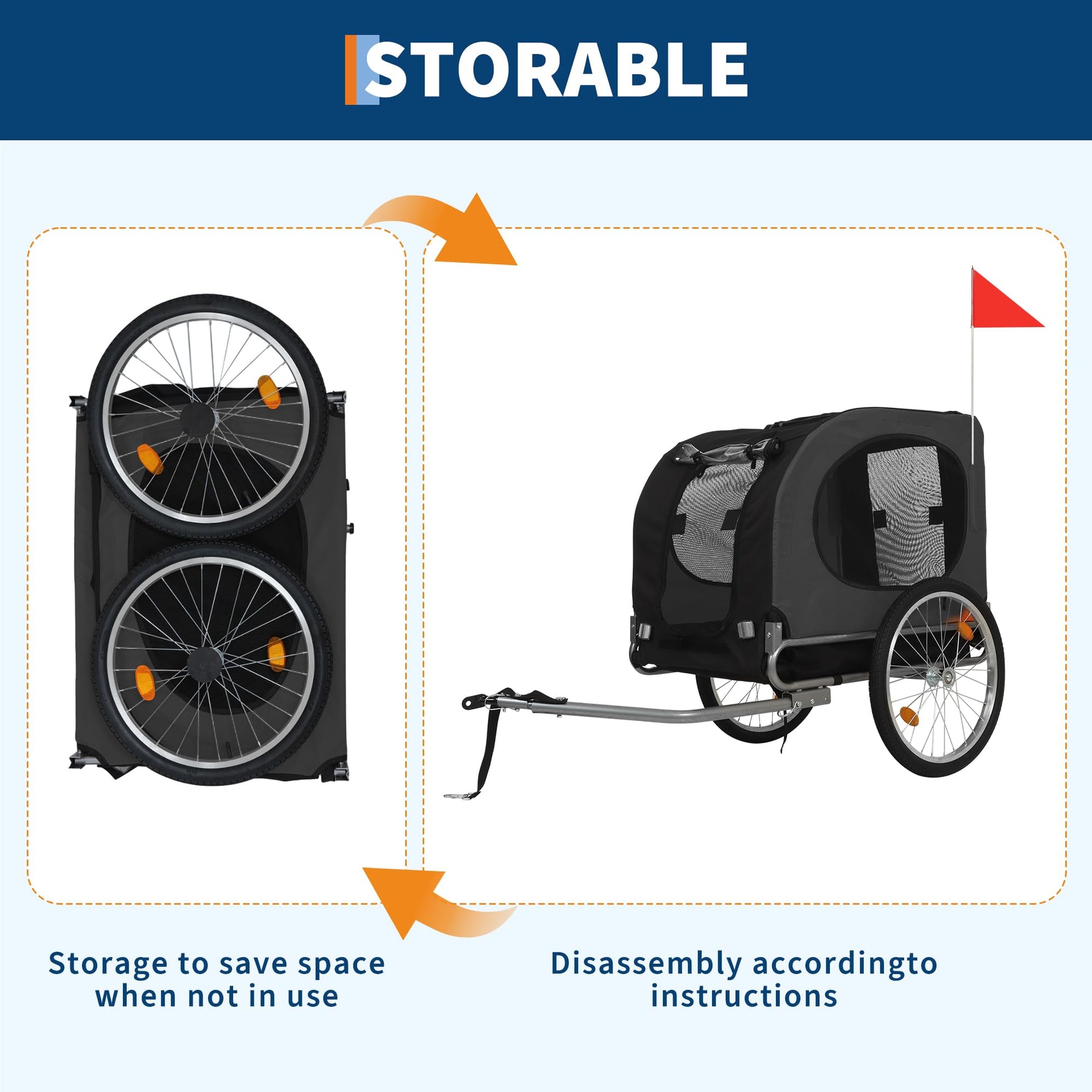 Trasportino per cani da bicicletta Garvee, capacità 88 libbre, con pneumatici da 19", per cani di taglia media e grande, avventure all'aria aperta, pieghevole, Oxford 600D, nero