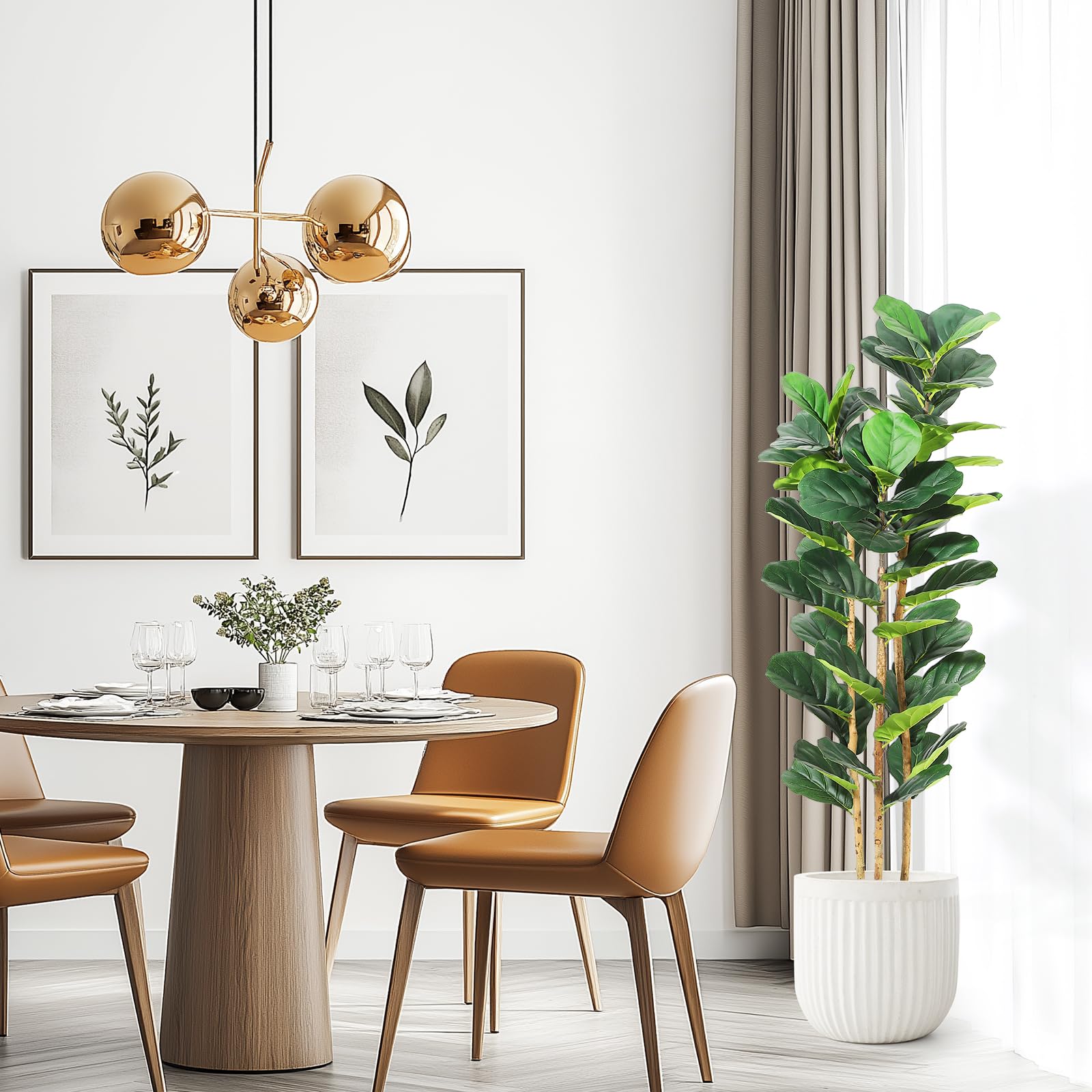 Albero di fico artificiale Garvee da 5 piedi con 56 foglie, vaso in cemento bianco, rami regolabili per decorazioni interne ed esterne, poliestere resistente, verde