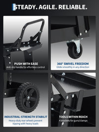 Carrello Saldatura Garvee 3 Ripiani con Ruote 360° e Fibbie Sicurezza, Acciaio Q235 Resistente Nero - Ideale per Festa del Papà in Officina e Cantiere