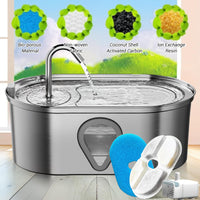 Fontanella per gatti Garvee da 3,5 l in acciaio inox con filtro silenzioso e finestra di visualizzazione per gatti e cani