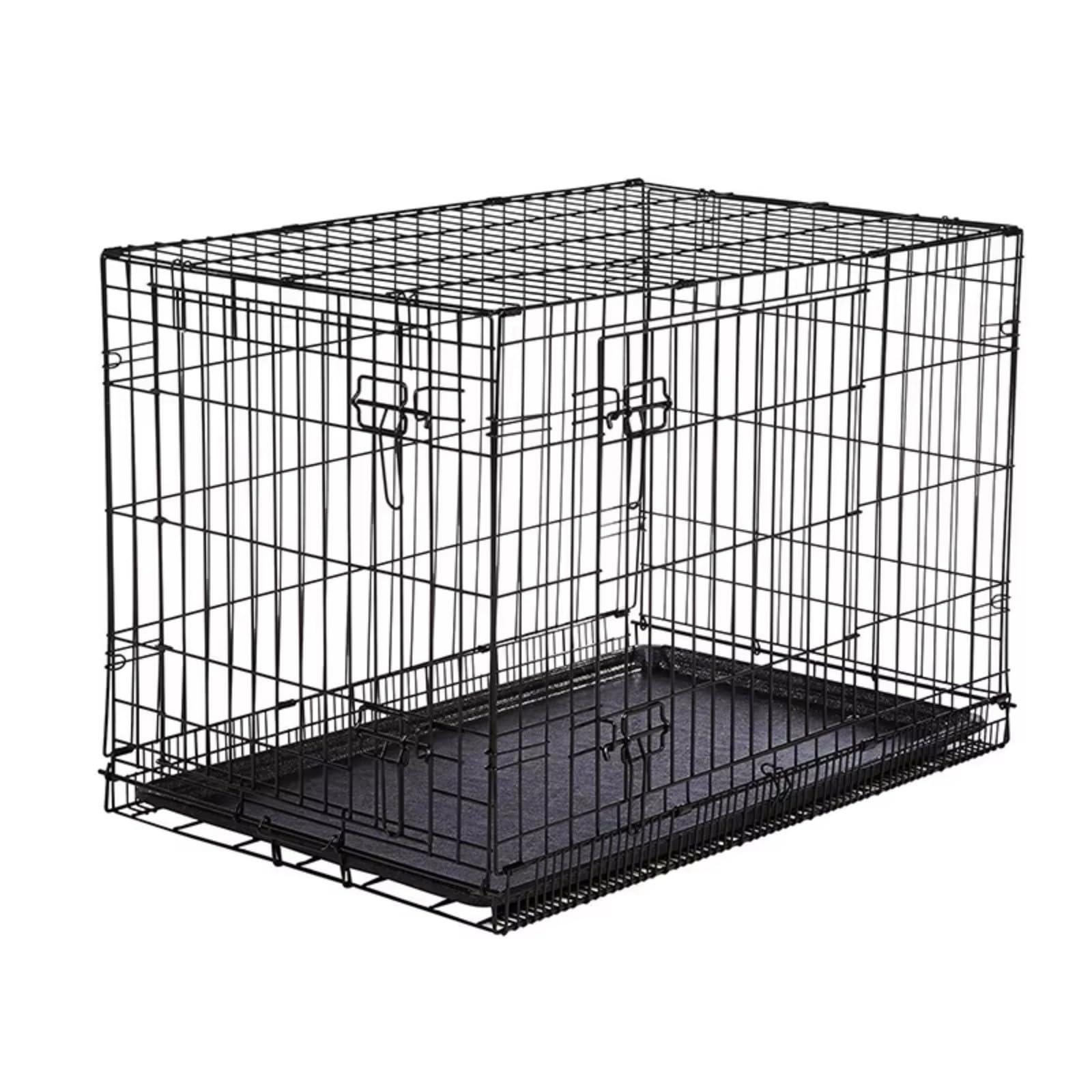 Garvee Trasportino per cani da 48 pollici con cassetto, pieghevole, tubo in acciaio, doppia porta, portatile per piccoli animali domestici, viaggi e casa, 48"x30"x32", nero