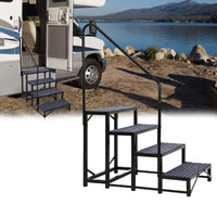 Scala per camper Garvee a 4 gradini con corrimano, tappetini antiscivolo, capacità di carico di 660 libbre, acciaio, portatile, per roulotte e piscine, montaggio rapido