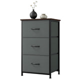 Garvee Cassettiera 3 Cassetti con Cesti in Tessuto Rimovibili, Compatta e Multiuso per Camera, Soggiorno, Ingresso, 42 cm L x 30 cm P x 71,4 cm A, Legno Stampato Moderno - Motivo Grigio + Nero
