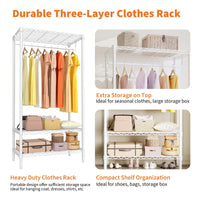 Appendiabiti Garvee Heavy Duty con ripiani, regolabile, in metallo, antiruggine, capacità di carico di 660 libbre, camera da letto e lavanderia, bianco, 35,43"L x 17,72"P x 68,9"A