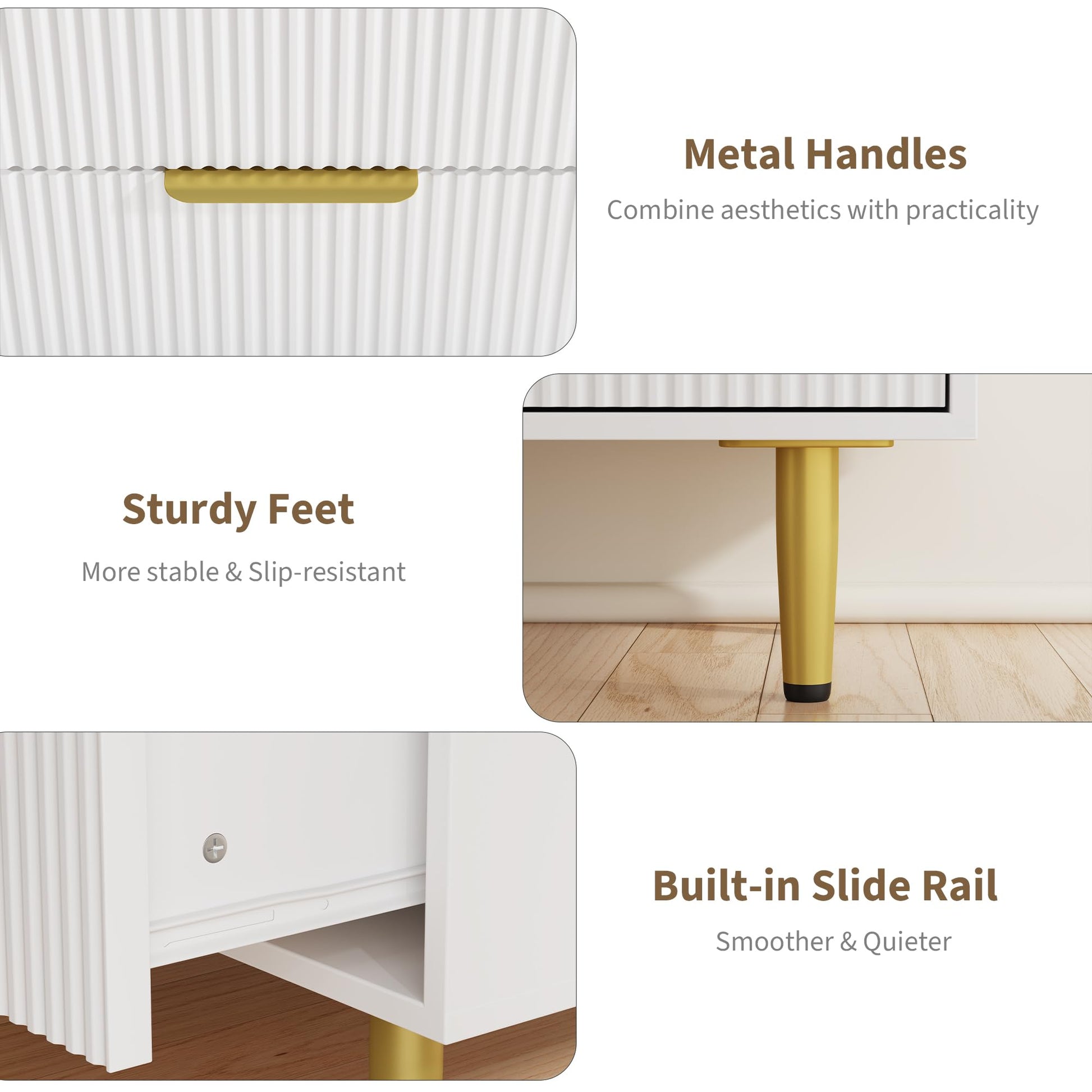 Cassettiera scanalata Garvee da 3 a 6 cassetti in MDF, manici in metallo, gambe bianche, nere, verdi naturali, moderna e minimalista, camera da letto, soggiorno