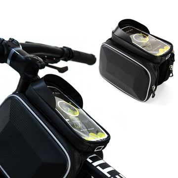 Garvee Sac de Cadre de Vélo Étanche Réfléchissant avec Support Téléphone TPU Sensible pour VTT et Cyclisme Urbain, Taille Adaptée Moins de 6,4 Pouces, Noir