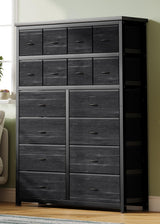 Garvee Cassettiera Alta con 16 Cassetti, Struttura in Acciaio, Tessuto Resistente, Salvaspazio per Camera da Letto, Soggiorno e Ufficio, Antiribaltamento, Design Compatto - Black