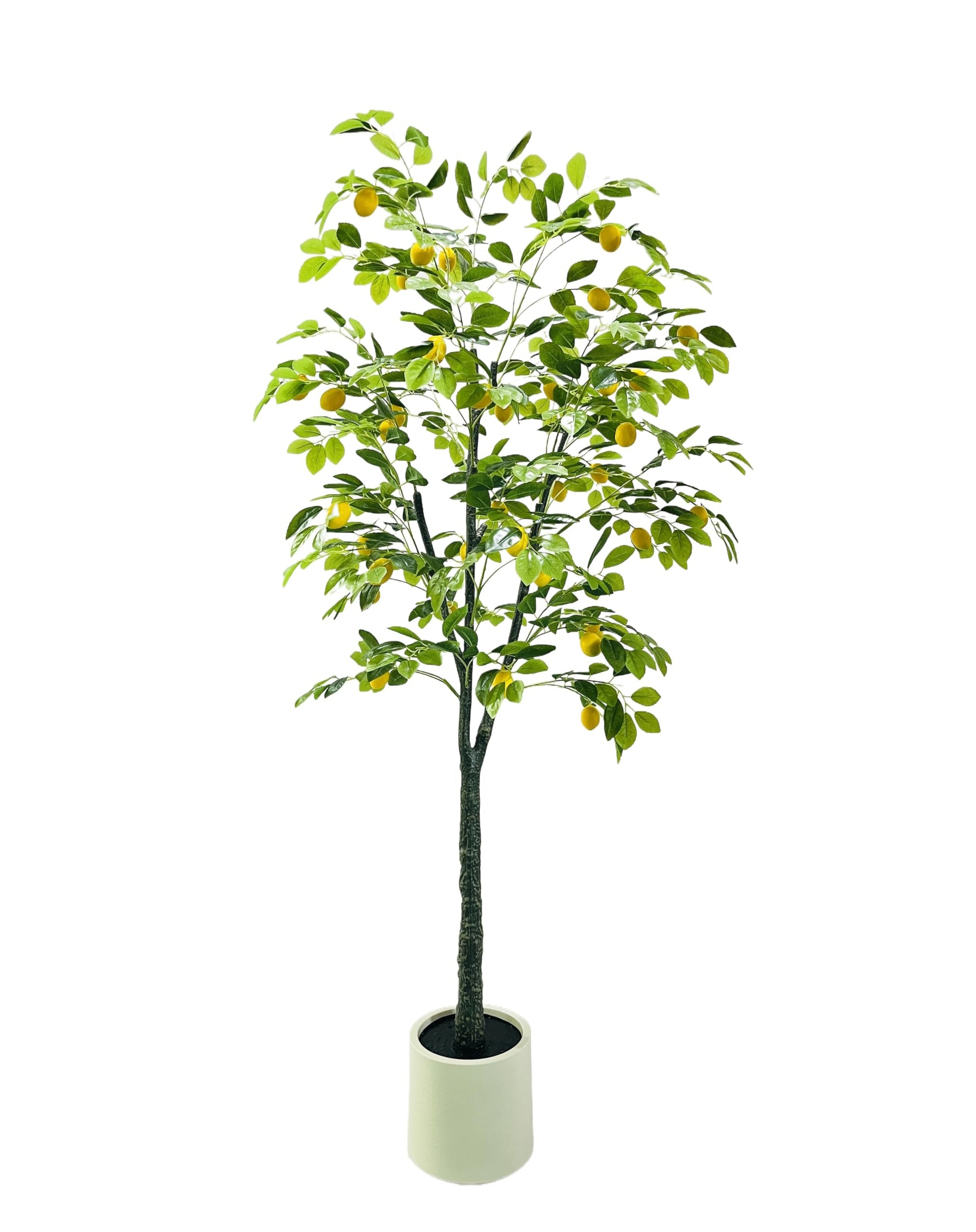 Garvee Lemon Tree Pianta artificiale 180 cm in vaso bianco per balcone, soggiorno, ufficio, verde e giallo realistico