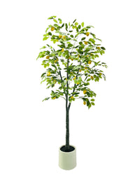 Garvee Lemon Tree Pianta artificiale 180 cm in vaso bianco per balcone, soggiorno, ufficio, verde e giallo realistico