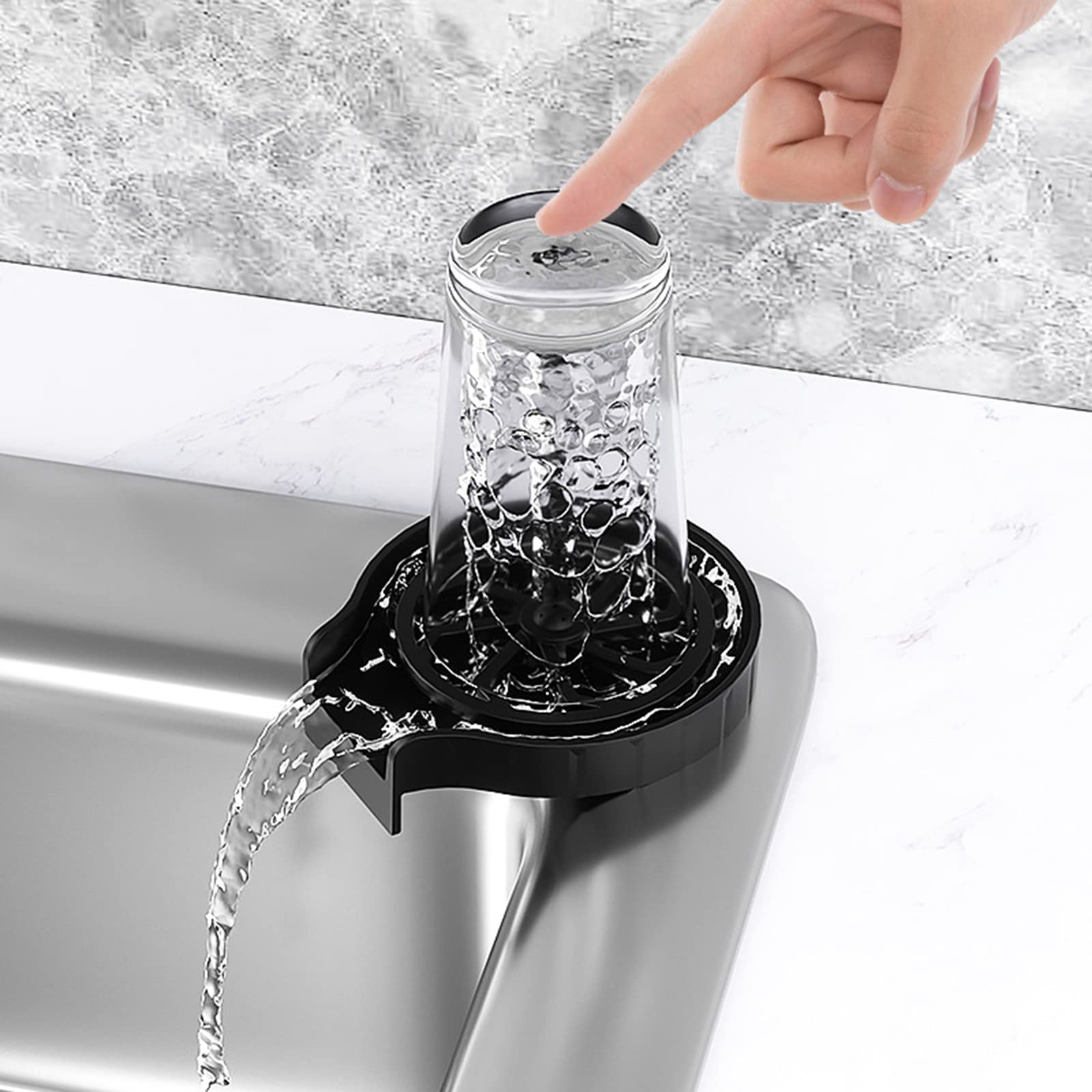 Garvee, lavabicchieri per lavelli da cucina, pulitore automatico per bicchieri con tubo da 80 cm, materiale ABS, per bicchieri da vino, boccali da birra, tazze da caffè