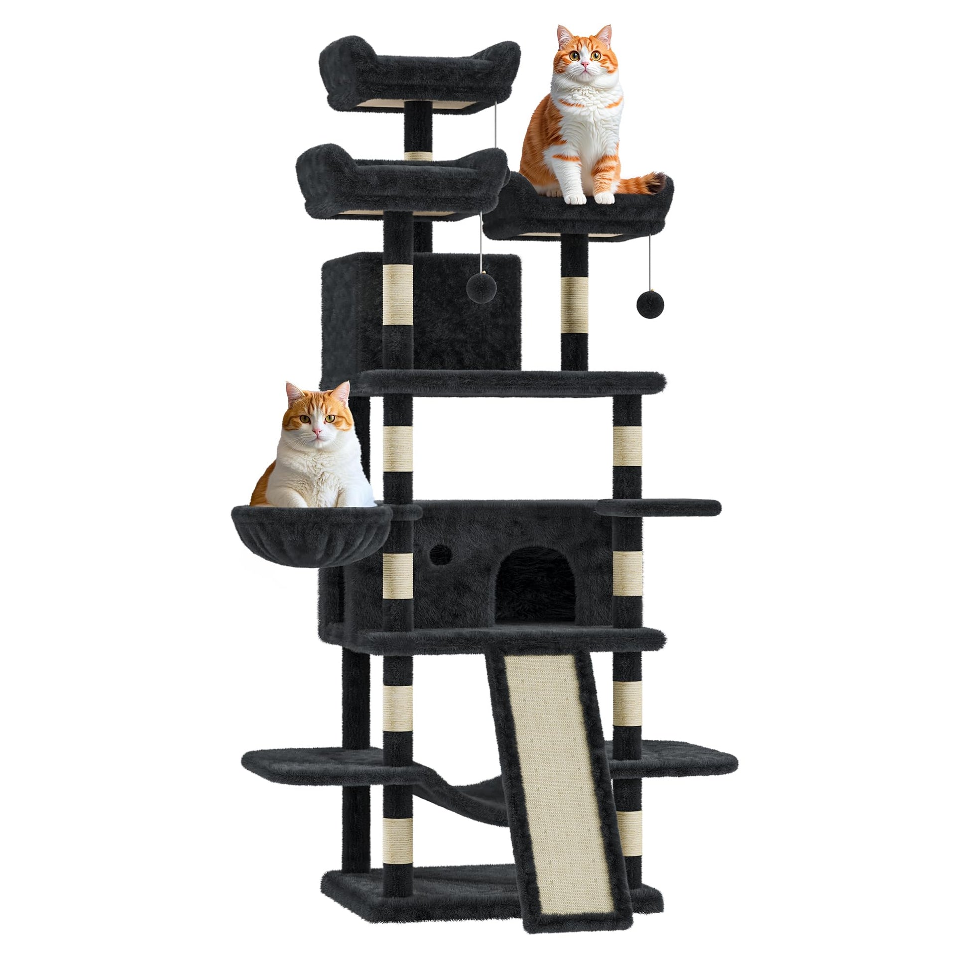 Albero per gatti Garvee Large Multi-Level da 68,5 pollici per gatti di grandi dimensioni da 20 libbre in su con tiragraffi in sisal, amache, cestino, grigio scuro, per interni
