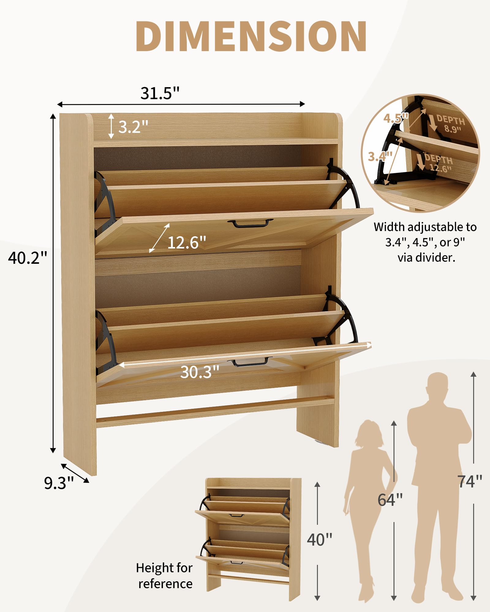Garvee Scarpiera con 2 cassetti pieghevoli, marrone rustico, per corridoio e ingresso, resistente, salvaspazio, in legno