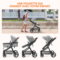 Passeggino/carrozzina Garvee 2 in 1 per 0-36 mesi, fino a 22 kg, ruote grandi, sistema da viaggio, facile da piegare