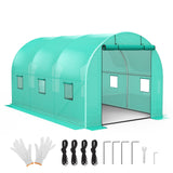 Serra Garvee 13x8x7 piedi con struttura in acciaio zincato, 6 finestre, porta avvolgibile con cerniera, copertura in PE verde, resistente alle intemperie, ideale per il giardino