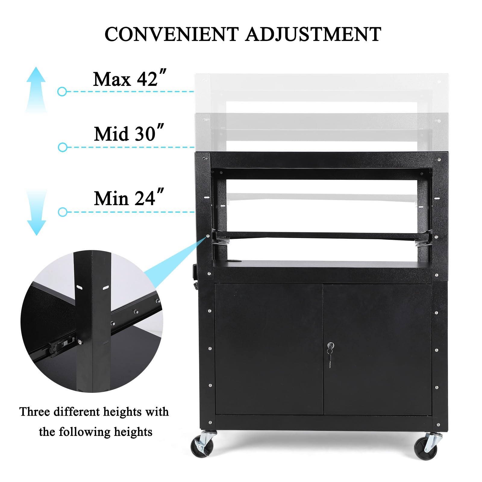 Carrello AV mobile Garvee con serratura, supporto tramite laptop regolabile in altezza, acciaio, ruota con frequenza, ufficio e presentazioni, nero, 24-42 pollici