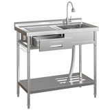 Lavabo Garvee in Acciaio Inox Fatturabile con Rubinetto Acqua Calda/Fredda, Vasca Singola, Cassetto, Indipendente per Garage e Lavanderia, Argento - Piattaforma sinistra, lavabo singolo destro – con rubinetto