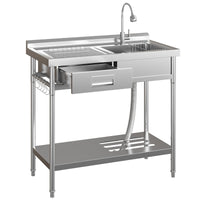 Lavabo Garvee in acciaio inox con rubinetto acqua calda/fredda, vasca singola, cassetto per lavanderia e garage, indipendente, argento