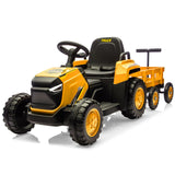 Trattore per bambini Garvee Kids Tractor 12V Twin Motor – Giallo classico con telecomando, rimorchio e suoni realistici per bambini e bambine dai 3 anni in su in giardino o cortile. - Giallo