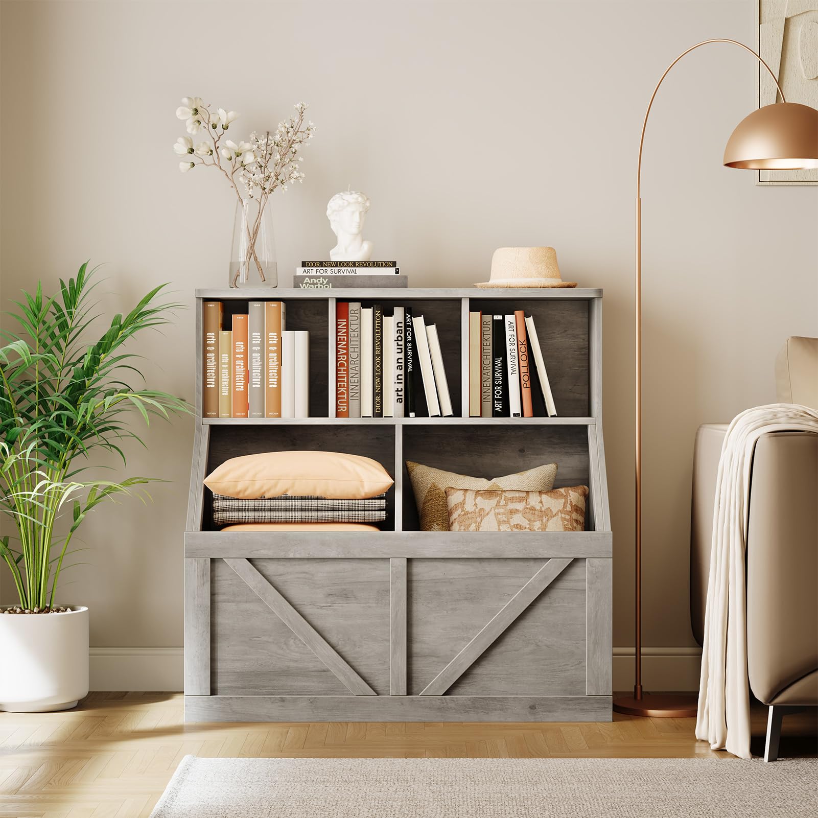 Libreria per bambini e contenitore per giocattoli Garvee, multifunzionale con protezione antiribaltamento per sale giochi e camerette, 35,4'' grigio