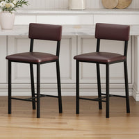Set di 2 sgabelli da bar Garvee, in similpelle, ergonomici e stabili, struttura in MDF e acciaio, poggiapiedi, marrone scuro, per sala da pranzo e cucina