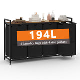 Garvee Cesto Portabiancheria 194L Con 4 Scomparti, Sacchetti Rimovibili, Struttura in Metallo, Organizer per Bagno e Camera, Nero