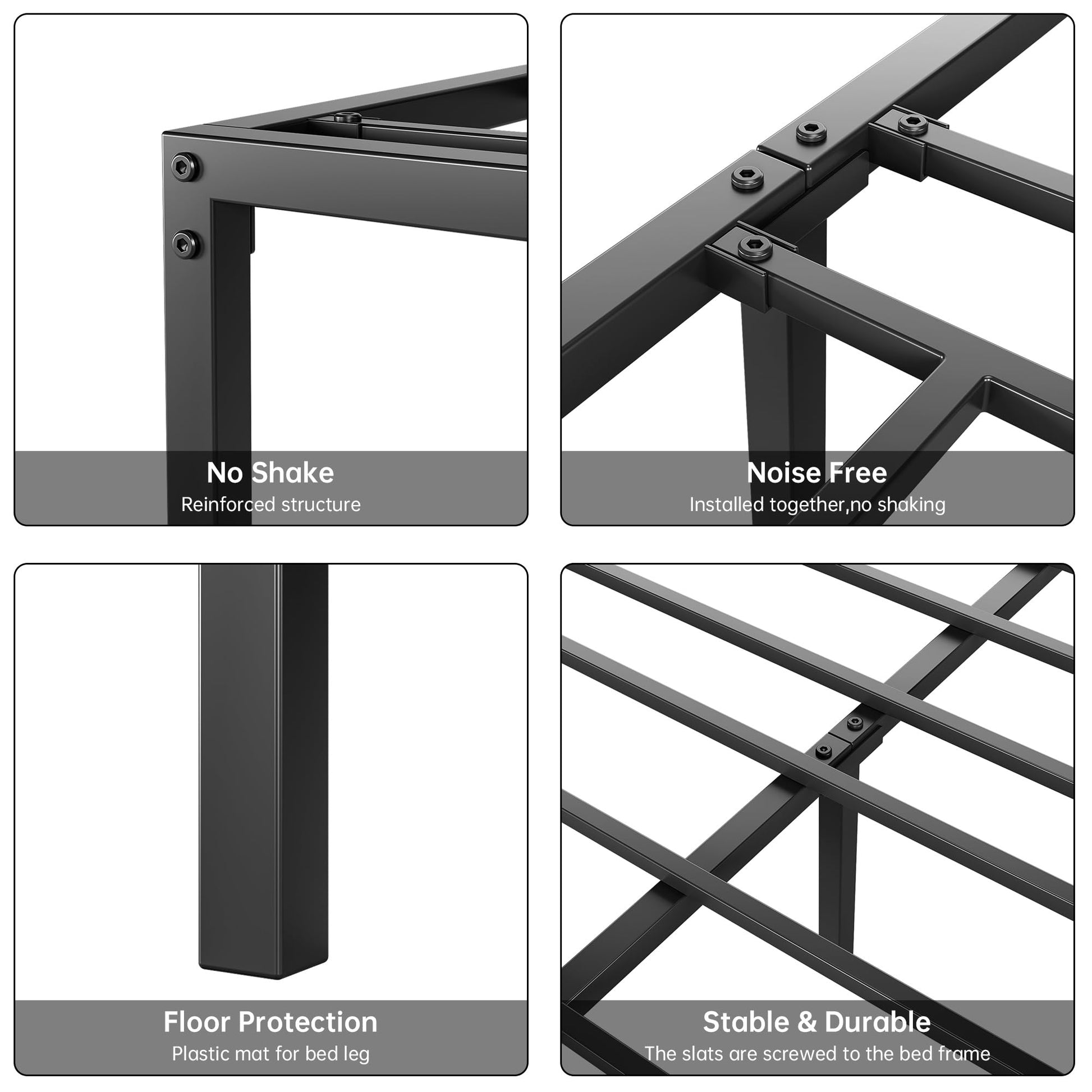Garvee Queen Metal Bed Frame 14 pollici, struttura in acciaio robusto, silenzioso, antiscivolo, con contenitore, camera da letto, nero