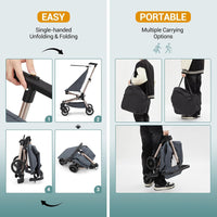 Passeggino da viaggio leggero Garvee per l'uso in aereo, pieghevole, protezione UV, 8,4 libbre, telaio in alluminio, ruote a 360°, cestino portaoggetti, bambini 12-36 mesi