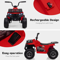 Quad elettrico Garvee 12V per bambini dai 2 ai 5 anni, auto giocattolo elettrica ATV con luci a LED, musica, design antiurto, giocattolo robusto per esterni, controllo sicuro della velocità, batteria da 12V