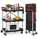 Carrello di servizio pieghevole Garvee a 3 ripiani con capacità di carico di 56 libbre, telaio in alluminio, maniglie gommate, 4 ruote girevoli per ufficio e casa, 83,5 cm, argento