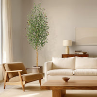 Albero di ulivo artificiale Garvee da 2,1 m con 2 tronchi di legno, 1152 foglie di seta, vaso in cemento bianco, decorazione per soggiorno, rami regolabili, verde realistico