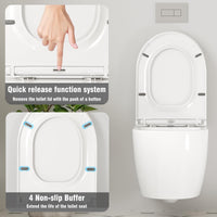 GARVEE WC Sospeso Senza Bordi Wc sospeso in ceramica, forma a D, 55,5 cm, bianco, con coperchio automatico, per bagni moderni