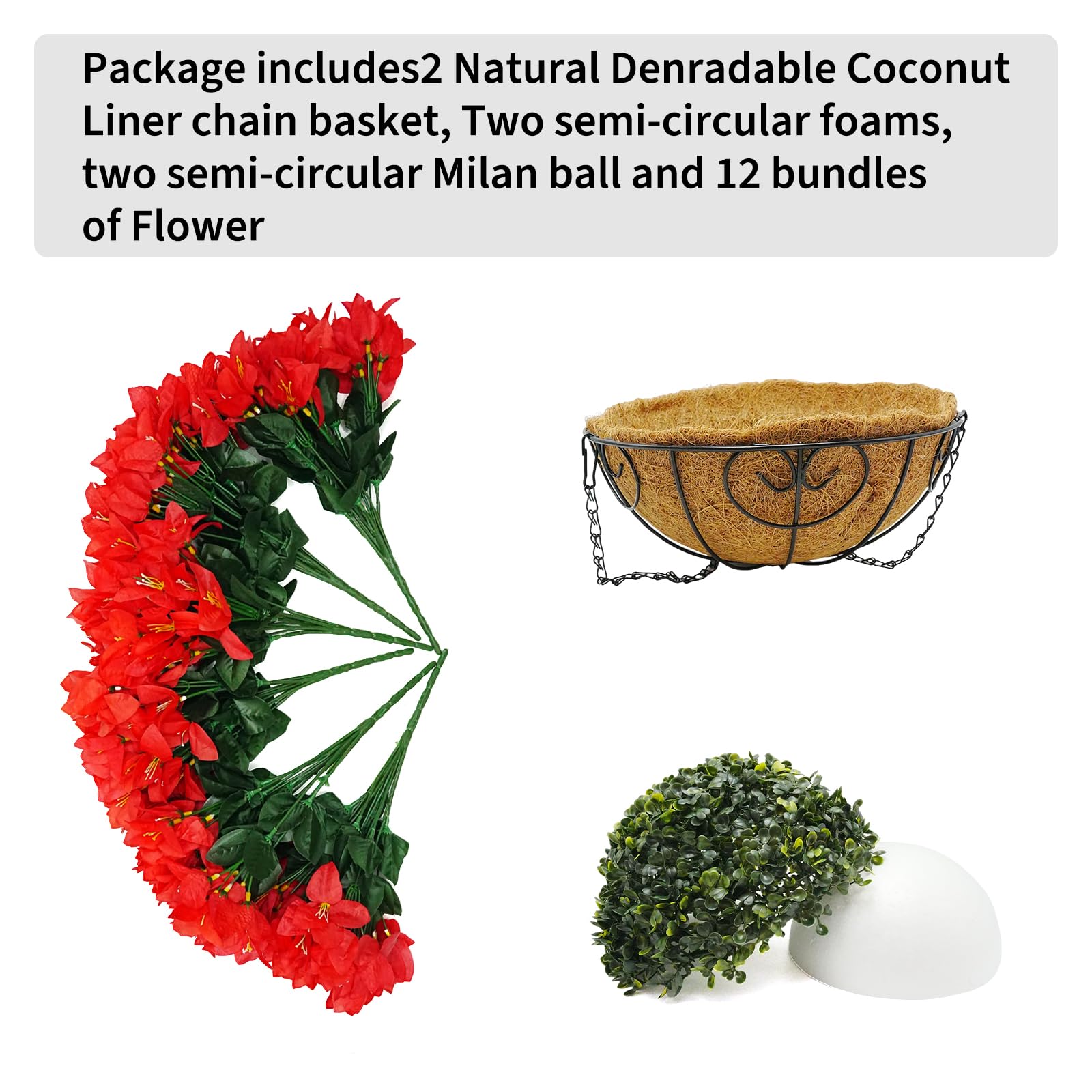 Garvee Set di fiori di bouganville artificiali con cesto per giardino e terrazza, resistenti alle intemperie e ai raggi UV, rosso e verde