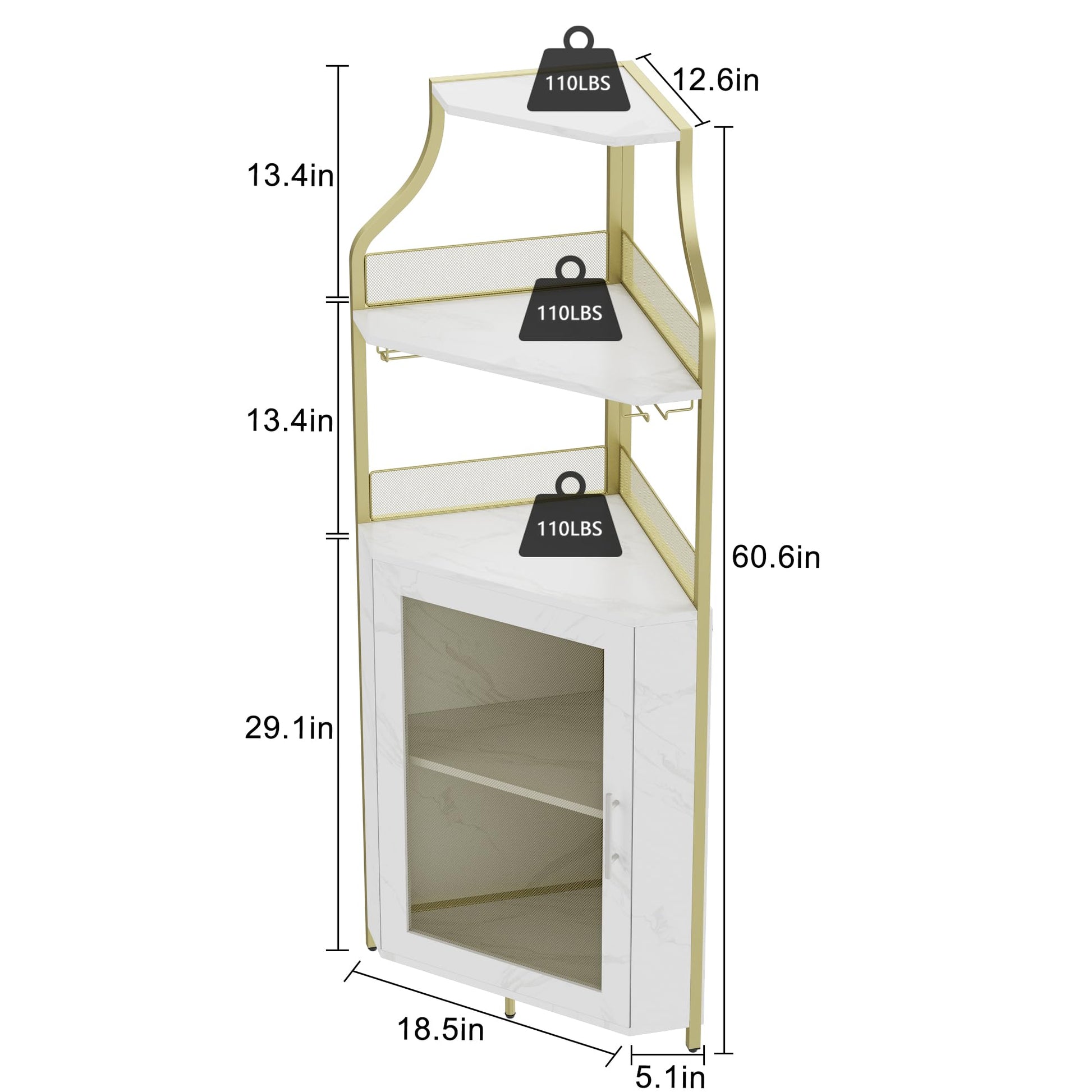 Mobile bar angolare Garvee per liquori con ripiani regolabili, 61 pollici, stile industriale, robusto MDF e metallo, porta in rete, portabicchieri, indipendente, cucina e soggiorno, nero