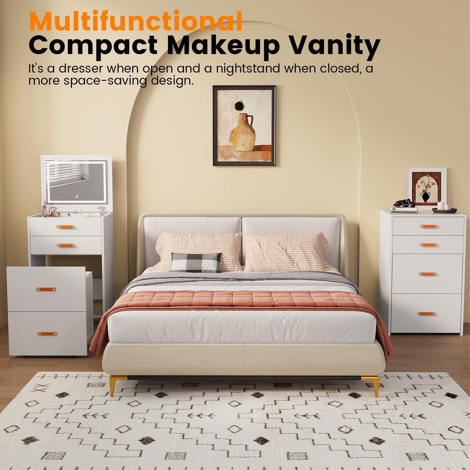 Garvee Vanity 3 in 1 SP-VC-3 Bianco - Multifunzionale, Compatto - Perfetto per Bagno o Camera da Letto