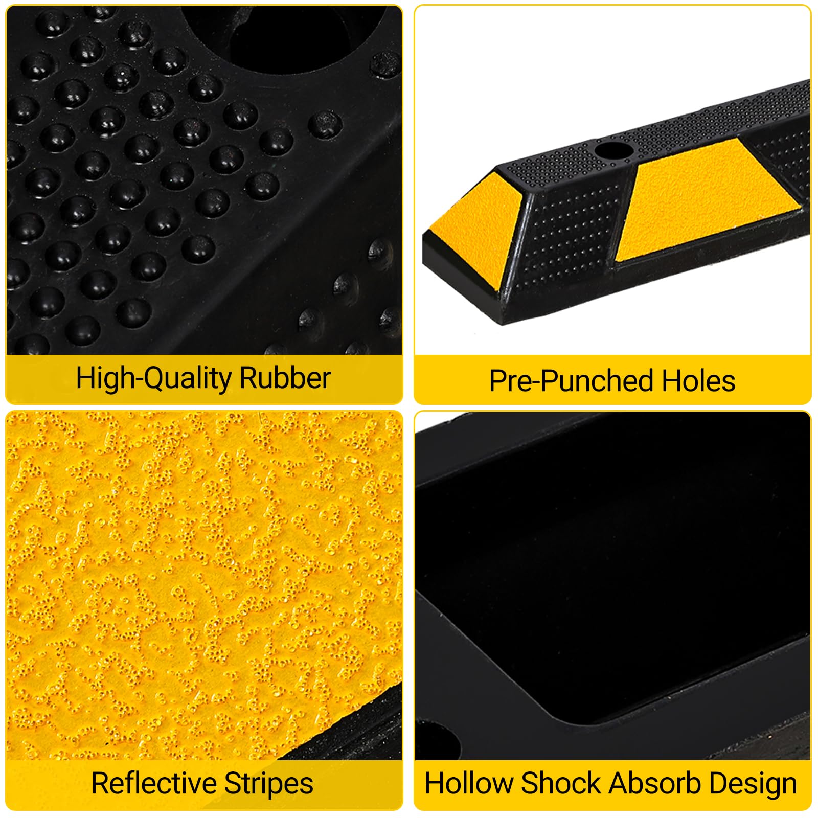 Freno di stazionamento in gomma Garvee da 72 pollici con 8 strisce riflettenti per auto, camion, camper, garage, vialetto, nero