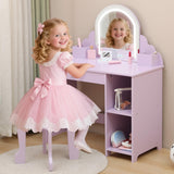 Tavolo da toeletta per bambini Garvee con luce LED, regolabile, MDF, contenitore e sgabello per bambine dai 3 a 9 anni, viola, per sala giochi e camera da letto - Viola