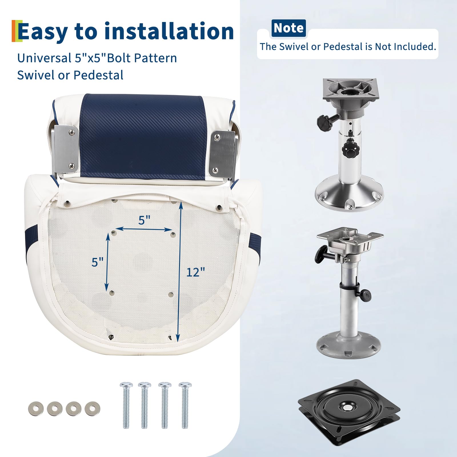 Sedile alto per barca Garvee con braccioli, supporto pieghevole per barche da pesca e pontoni, ergonomico, resistente alle intemperie, cerniere in alluminio, antiruggine