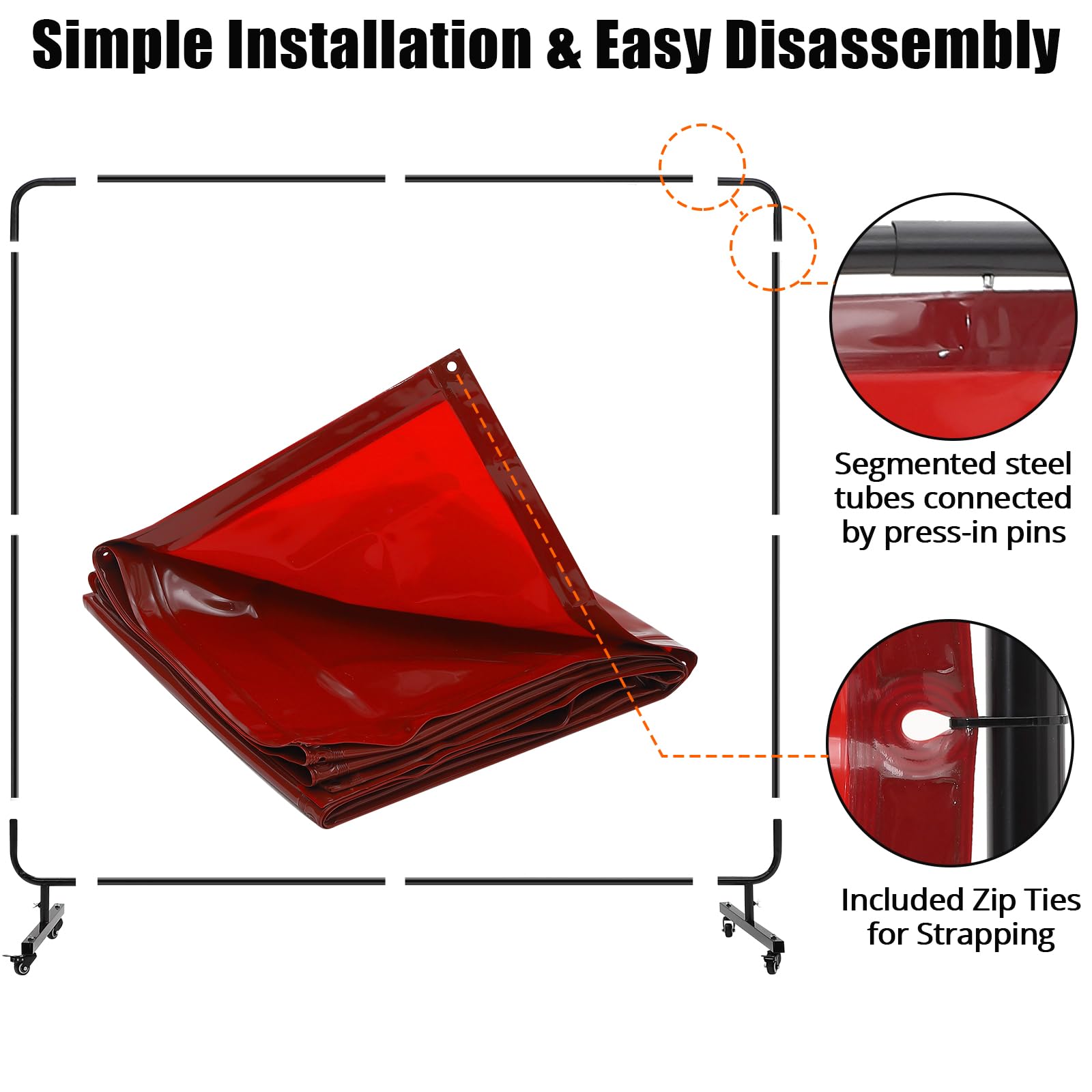 Schermo di saldatura in vinile Garvee 8x6 piedi con telaio, PVC ignifugo, trasparente, per officine, mobile, ruote bloccabili