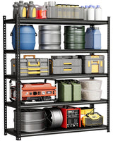 Garvee Scaffale Garage in Acciaio 5 Ripiani, 350 kg Capacità, Regolabile, Verniciato Nero, 122x41x183 cm, Multiuso per Garage e Magazzino