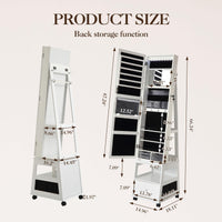 Mobiletto portagioie girevole a 360° Garvee con specchio a figura intera, illuminazione a LED, rivestimento in velluto, bianco, camera da letto, con serratura