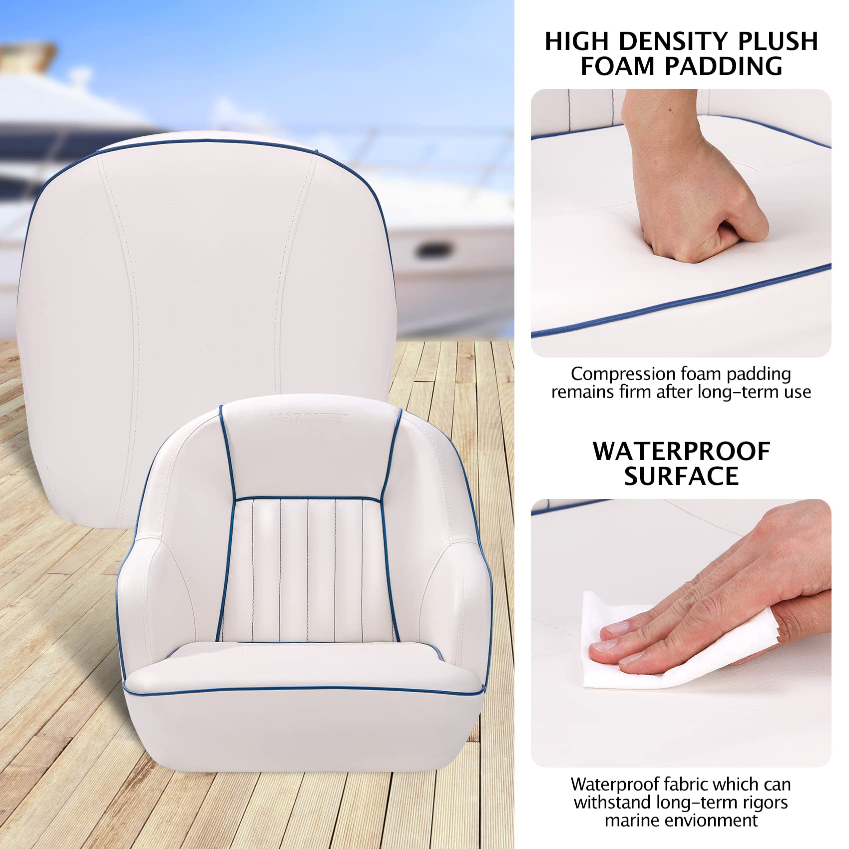 Garvee Pontoon Boat Seat Sedia da capitano Ergonomica e confortevole Schiuma di compressione in vinile Montaggio standard Per pesca e tempo libero 19,5"H x 22"L x 21,5"D