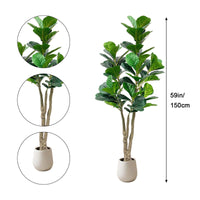Garvee Grande albero di Banyan artificiale da 150 cm con vaso bianco per uso interno ed esterno, soggiorno, ufficio, balcone, decorazione