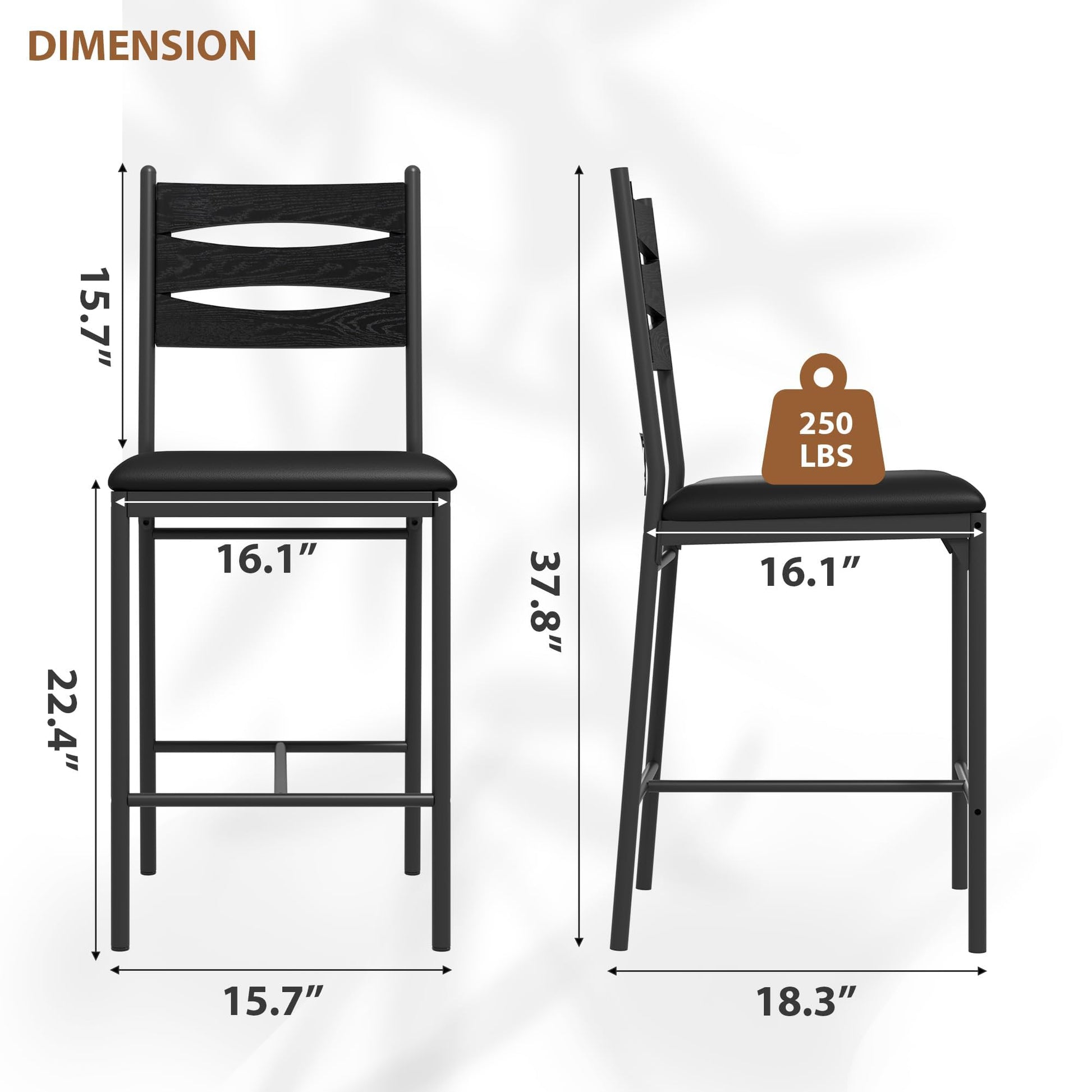 Garvee set di 4 sgabelli da bar in legno con rivestimento in Ecopelle, schienale e poggiapiedi per cucina e soggiorno, stabili, comodi